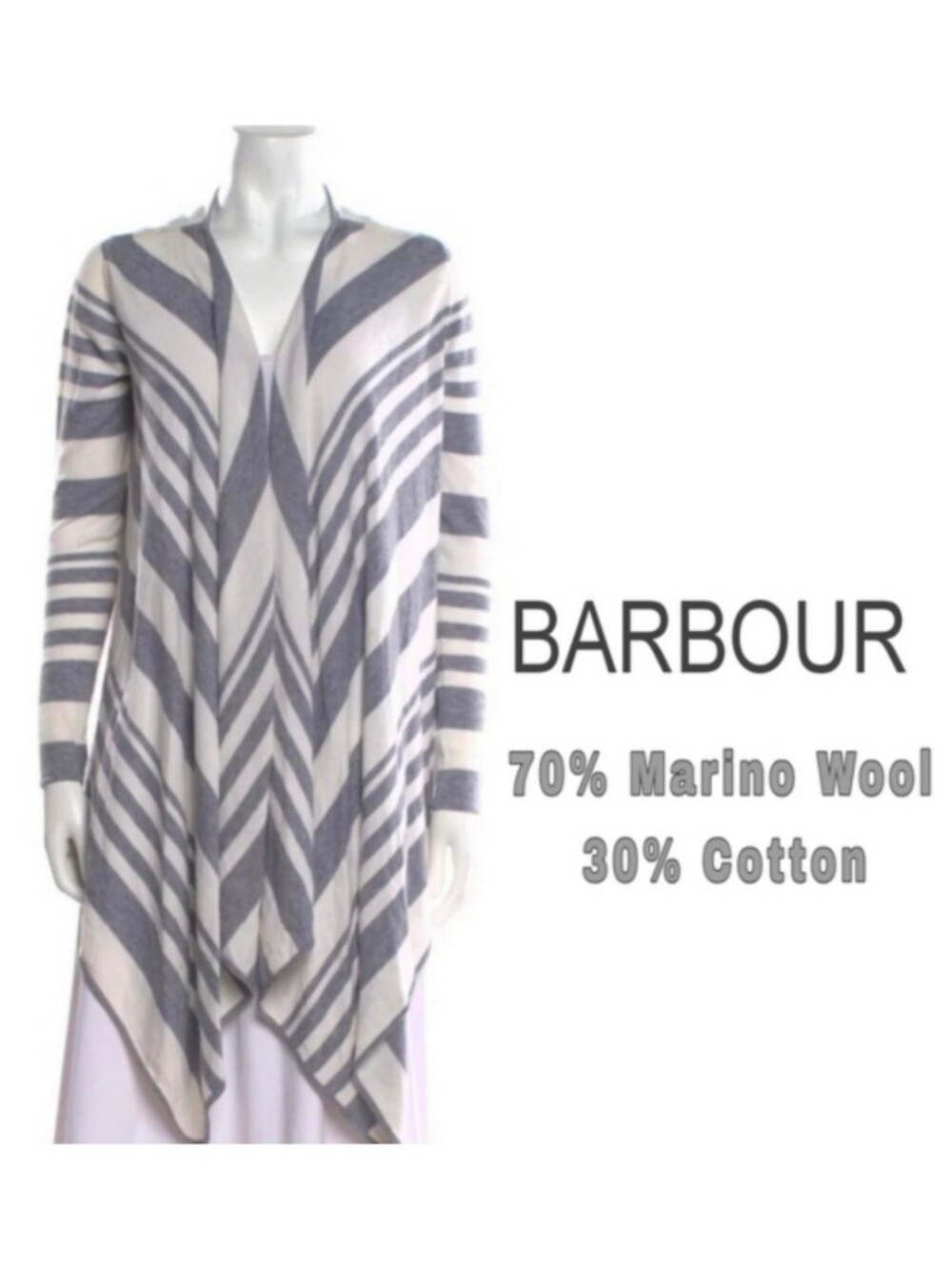 BARBOUR Striped Gray and White Sweater S 70% MARINO WOOL & 30% COTTON